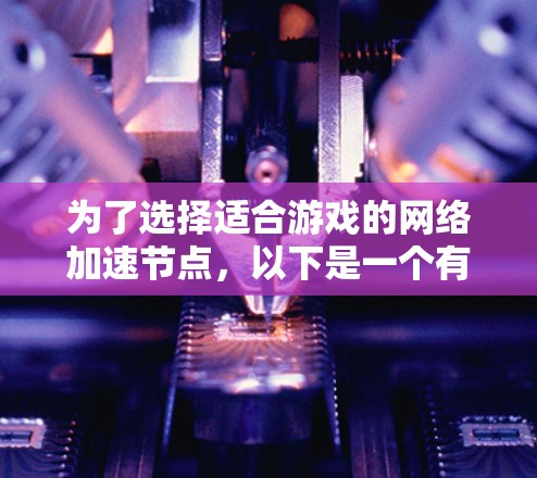 为了选择适合游戏的网络加速节点,以下是一个有条理的总结和建议 为了选择适合游戏的网络加速节点,以下是一个有条理的总结和建议